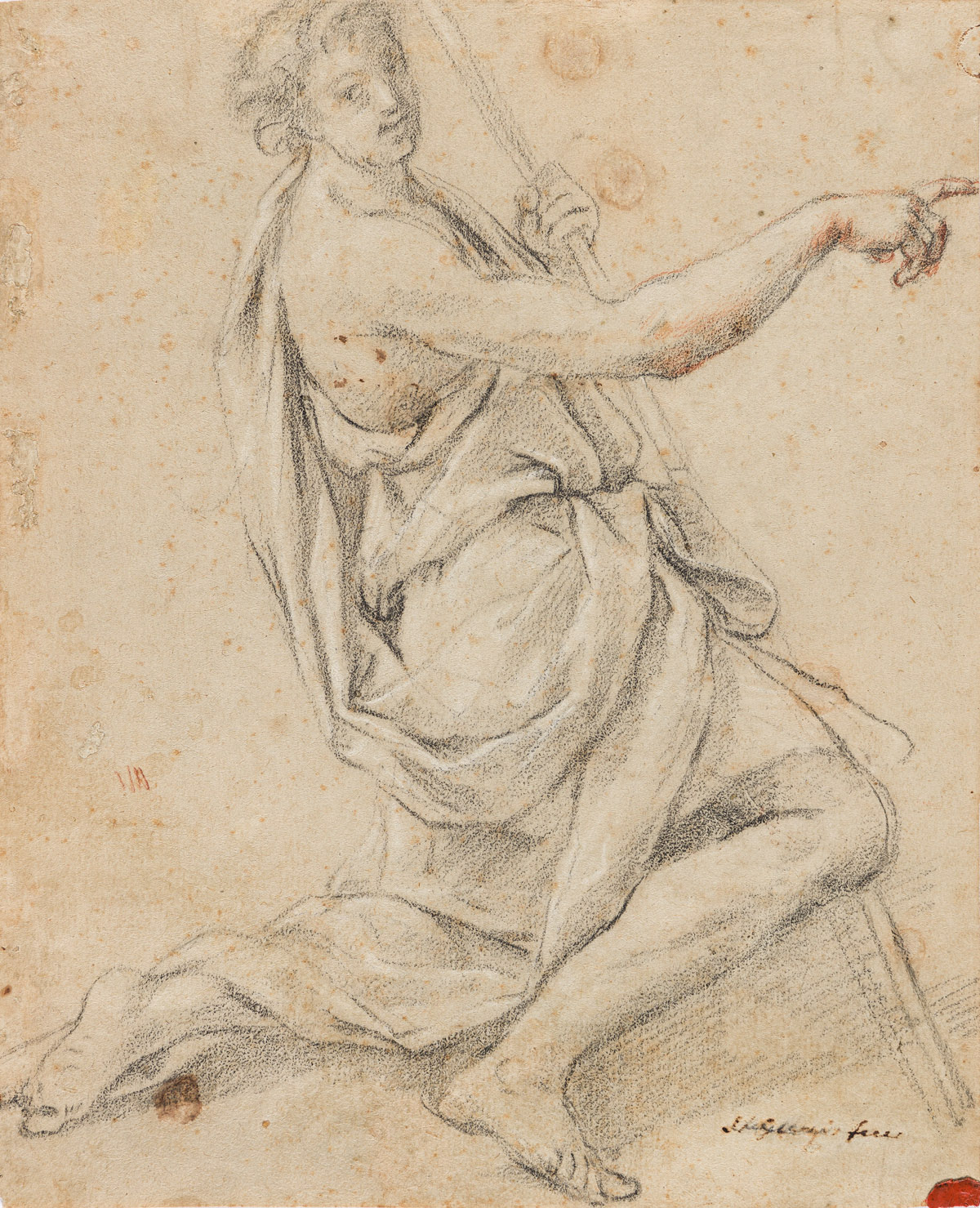 GIOVANNI ANGELO CANINI (Rome 1609-1666 Rome) Study of a Kneeling St. John the Baptist.